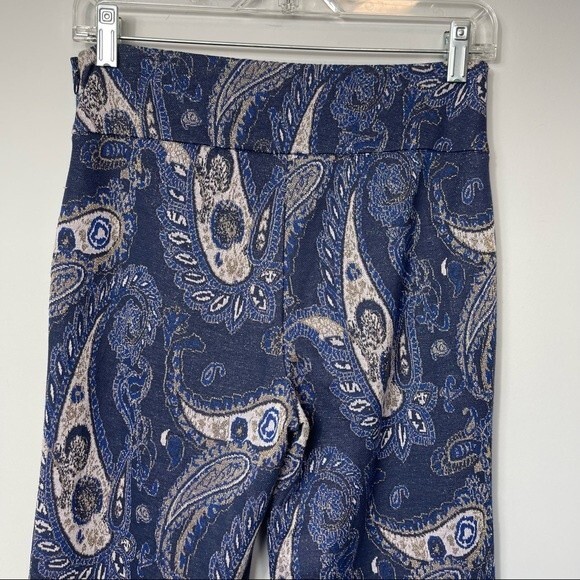 ANTHROPOLOGIE MAEVE Maria Paisley Boho Navy Blue Metallic Pants Flare 4 Mod 60s - Picture 9 of 16